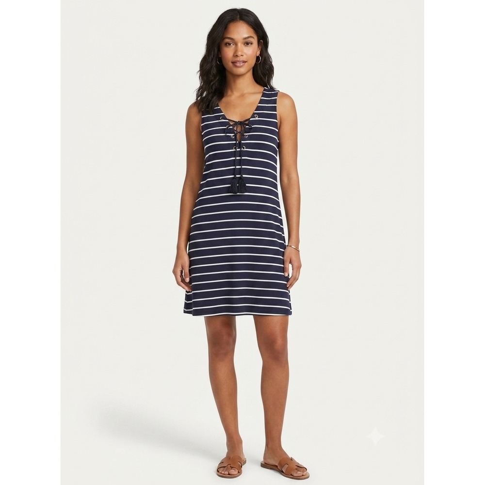 Nautica Americana Coastal Nautical Womens Navy White Striped Lace Up Tassel M